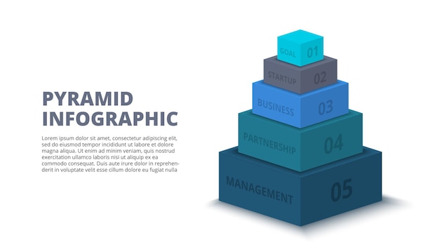 Piramide voor infographic met 5 stappen. illustratie van vijf niveaus van hiërarchie.