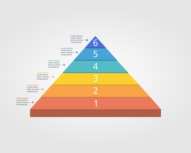piramidediagram niveau sjabloon voor infographic voor presentatie voor 6 elementen met nummer