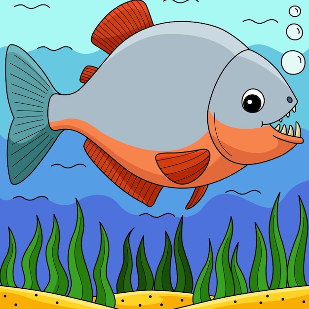 Illustrazione del fumetto colorato animale piranha