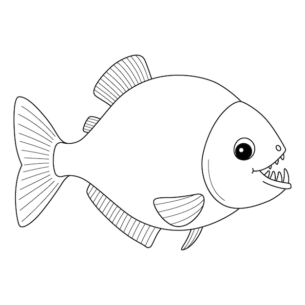 Piranha Animal Isolated Coloring Page for Kids