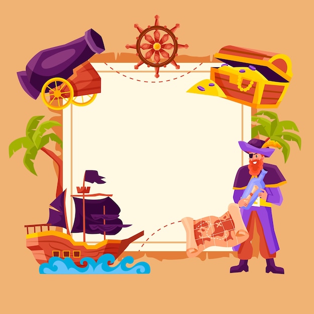 Pirate adventure frame in flat design