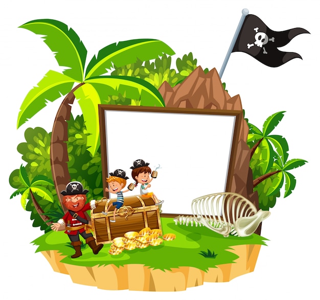 海賊と子供の白いバナー