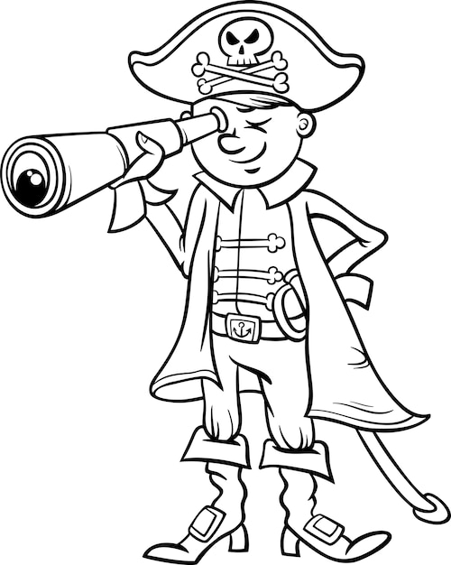 Vector pirate boy cartoon coloring page