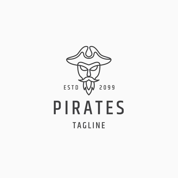 Pirata capitano linea arte logo icona modello di progettazione piatto vettore