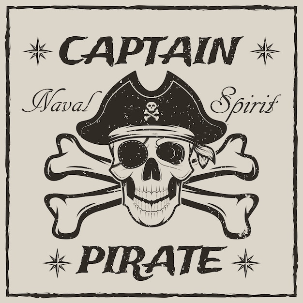 Pirate captain skull and crossbones  sketch grunge illustration