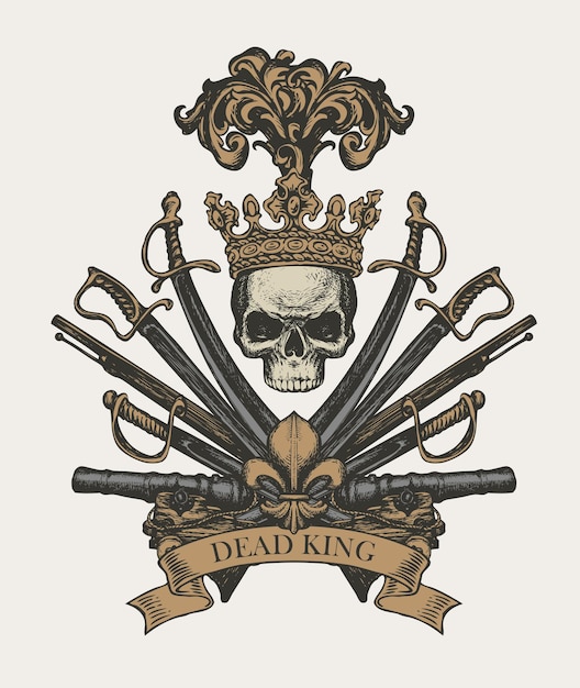 Vector pirate coat of arms with skull and weapons