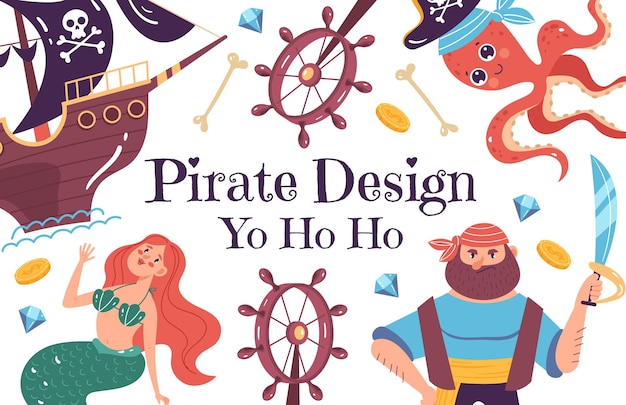 Pirate corsair advanture kapitein schip spel banner poster dekking achtergrond concept