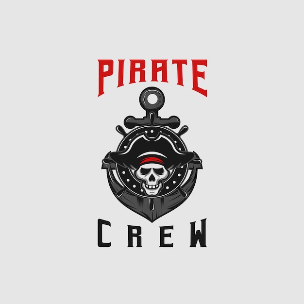 Illustrazione del design del logo della mascotte dell'equipaggio pirata