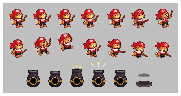 Pirate Dog And Cannon Game Sprites