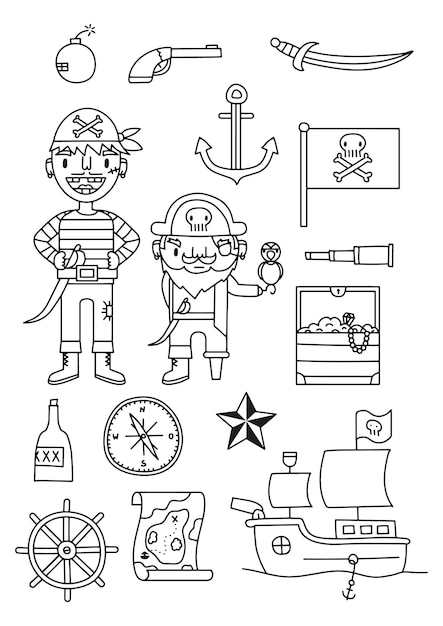 Pirate doodles vector illustration