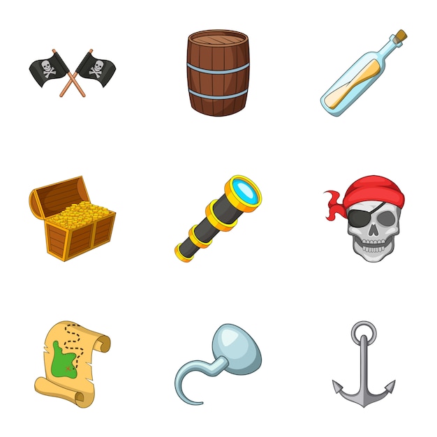 Vector pirate equipment set, cartoon style