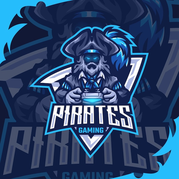 Logo di gioco di esports pirata vettore premium