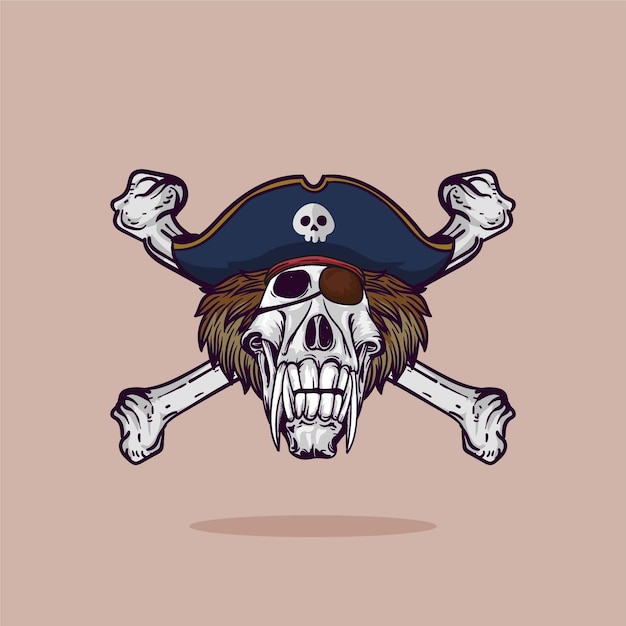 Pirate flag emblem baboon animal skull with hat and bananas