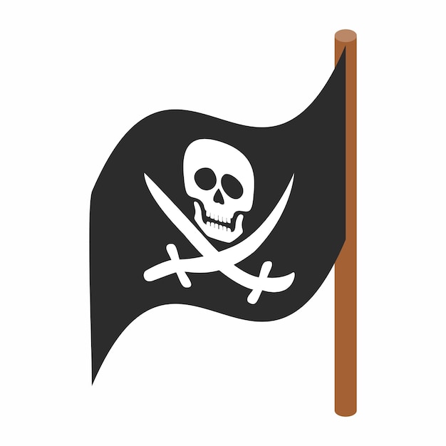 Pirate flag icon in isometric 3d style isolated on white background Robbers symbol