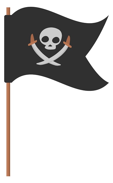 Vector pirate flag icon waving black fabric with skull