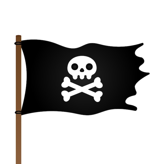 Vector pirate flag with jolly rogers skull and crossing bones flat style design vector illustration