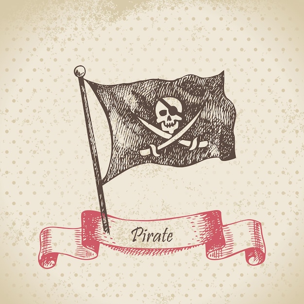 Vector pirate flag with a skull. hand drawn illustration