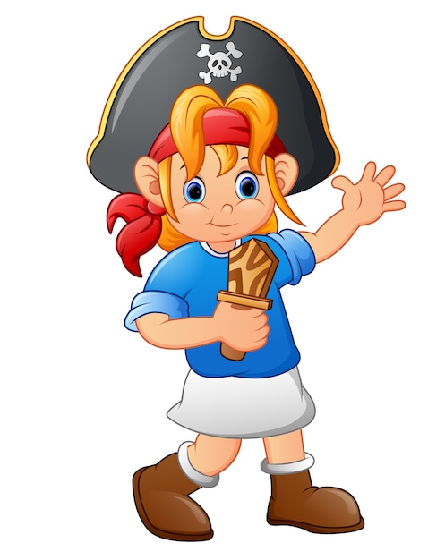 Pirate girl holding wooden knife