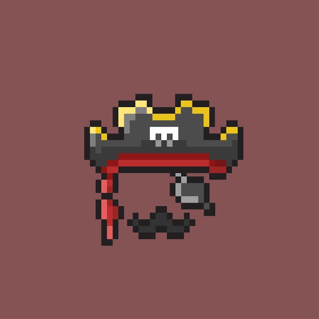 Pirate hat with eye patch in pixel art style