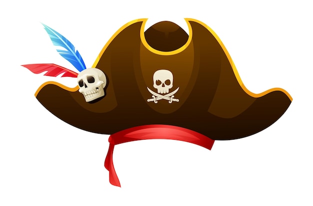 Pirate hat with skull crossbones and feathers vector illustration