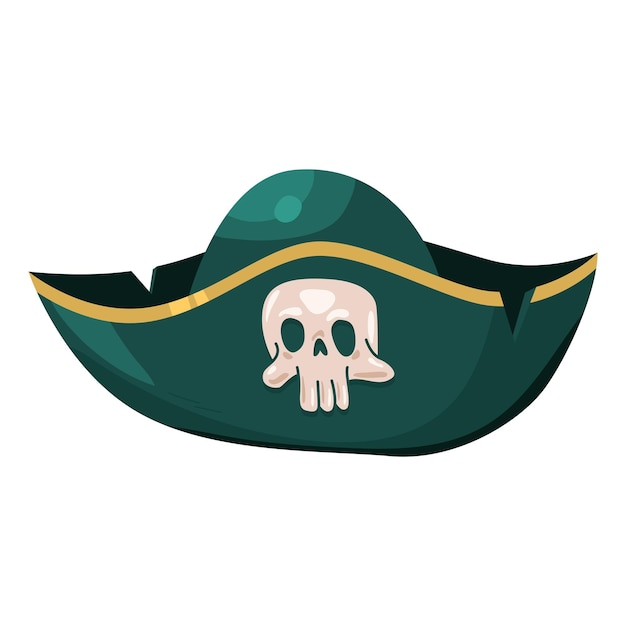 Cappello da pirata con teschio vettore fumetto illustrazione isolato su sfondo bianco