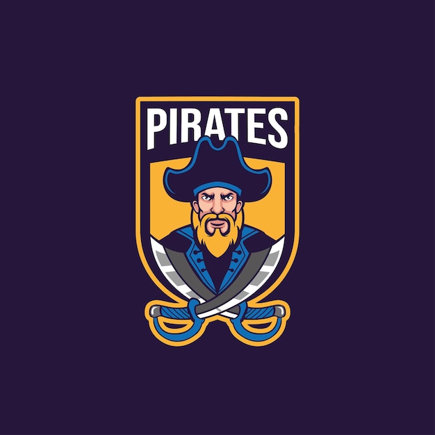 Pirate head mascot logo with two sword