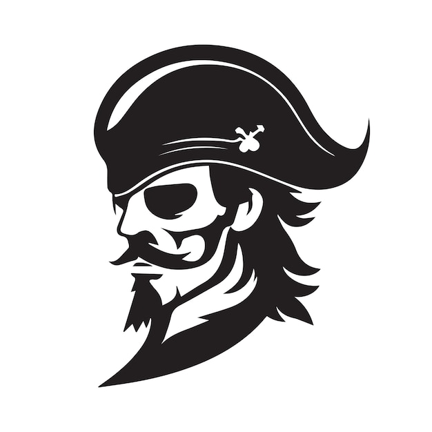 Vettore icona moderna minima della testa del pirata semplice illustrazione vettoriale in bianco e nero del capitano arrabbiato