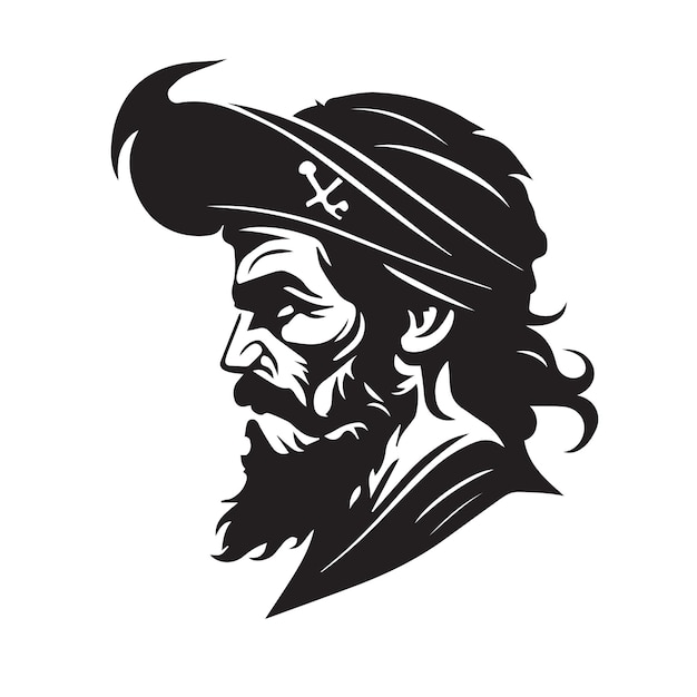 Pirate head minimal modern icon Simple black and white vector illustration of angry captain