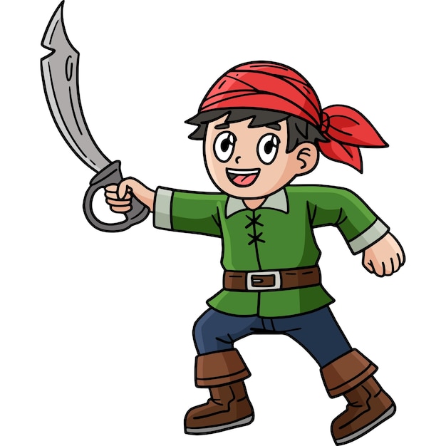 Pirate holding cutlass cartoon colored clipart