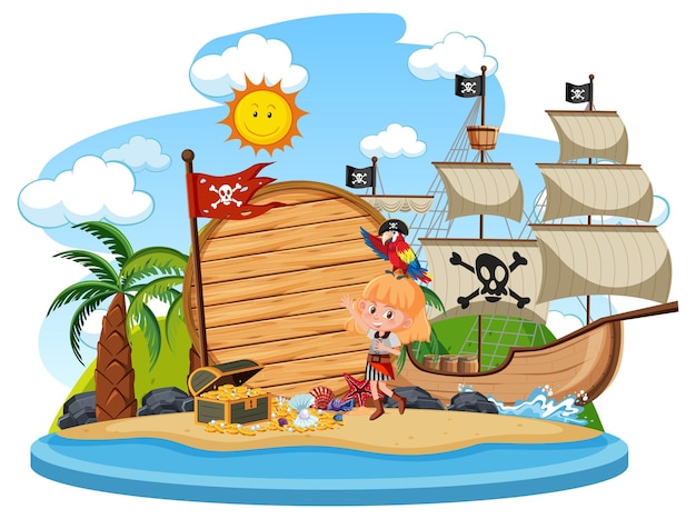 Vector pirate island met lege sjabloon voor spandoek geïsoleerd