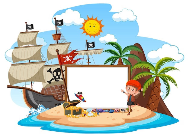 Pirate island with blank banner template