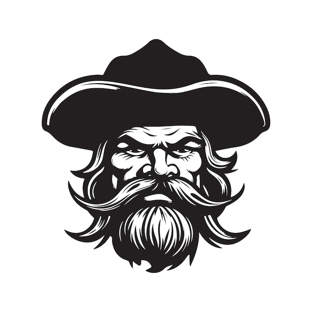 Pirate logo concept black and white color hand drawn illustration