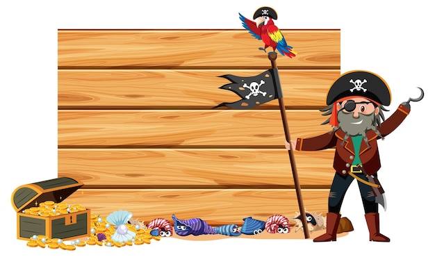 Vector a pirate man with an empty banner isolated on white background