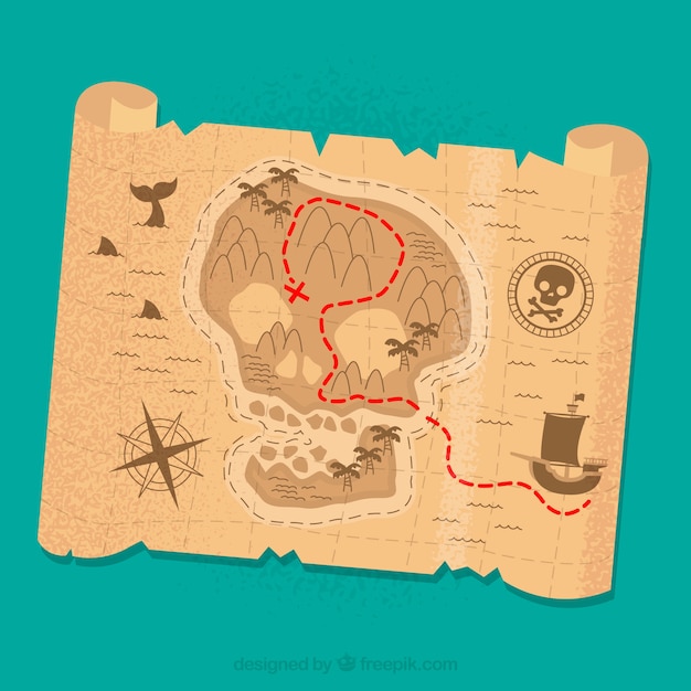 ベクトル 海賊マップの背景と頭蓋骨