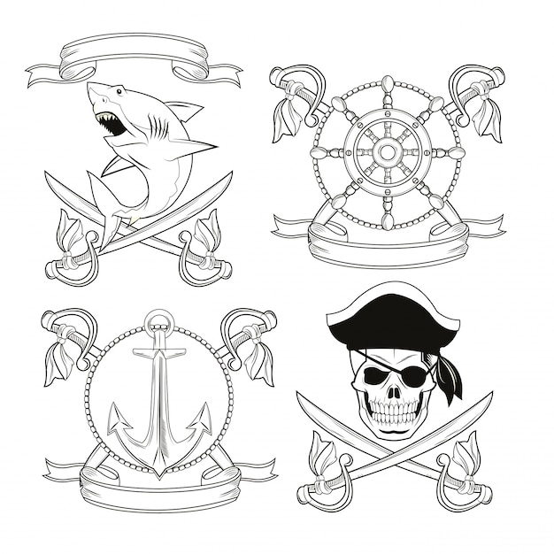 Vector pirate and marine themed badges