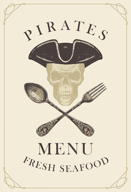 Menu pirata per un ristorante di frutti di mare