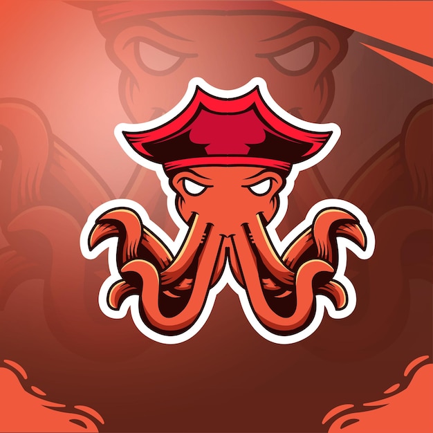 Pirate octopus illustration for mascot tshirt and esport logo