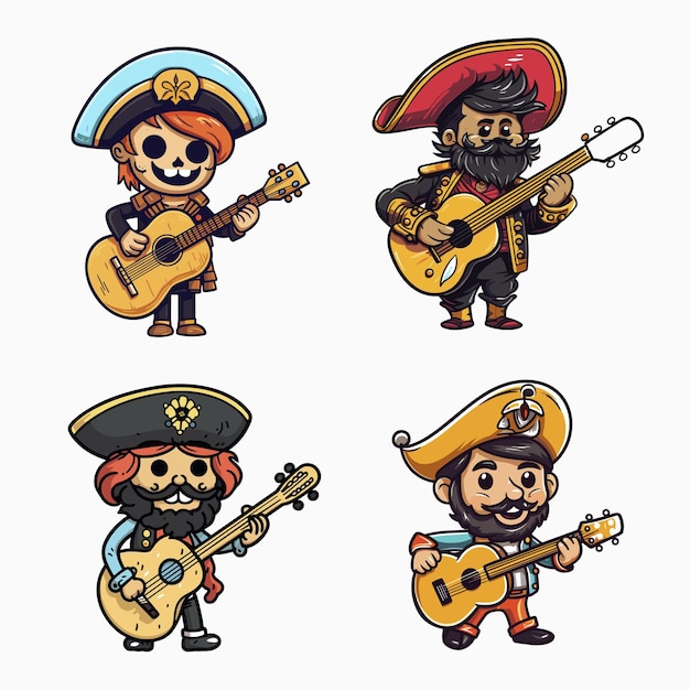 Vector pirate playing guitar cartoon illustration