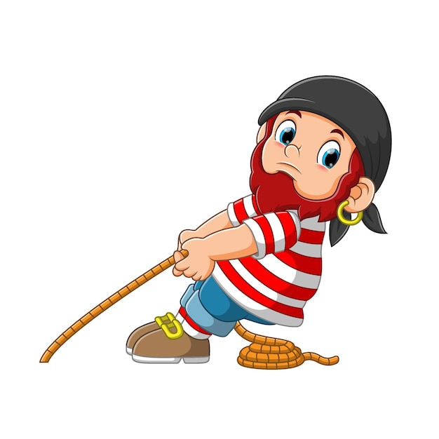 Pirate pulling a rope cartoon character illustration