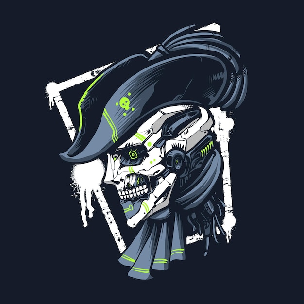 The pirate robot skull illustration