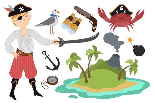 Pirate set in cartoon style