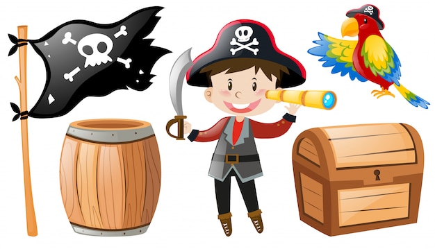 Vector pirate set with pirate and parrot