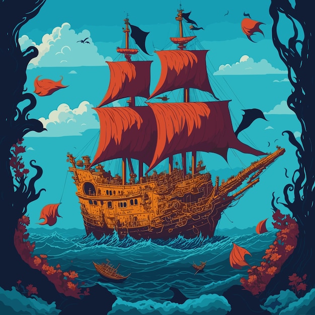Пиратский корабль на дне океана
