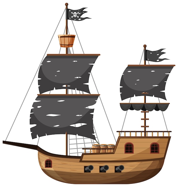 Pirate Ship in cartoon style isolated on white background