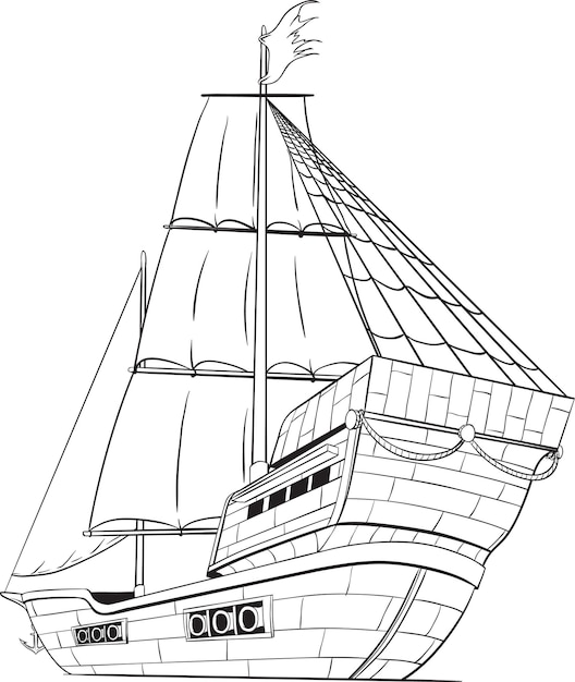 Vector pirate ship colouring page