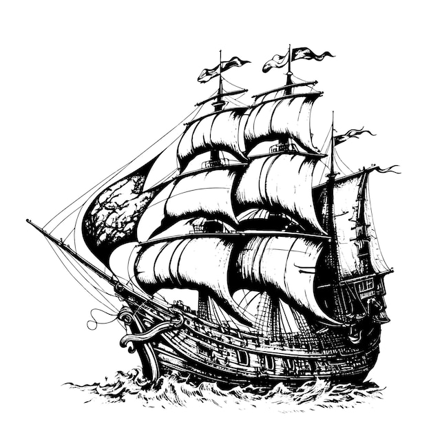 Pirate ship hand drawn sketch