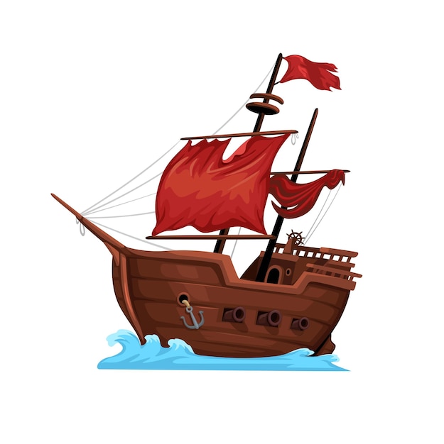 Vector pirate ship medieval warship cartoon illustration vector