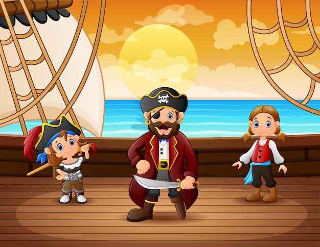 Nave pirata con capitano in mare