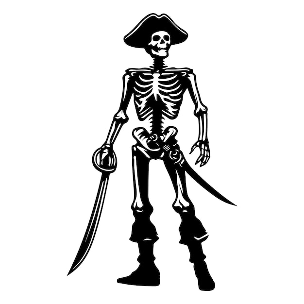 Pirate skeleton Vector illustration in black and white