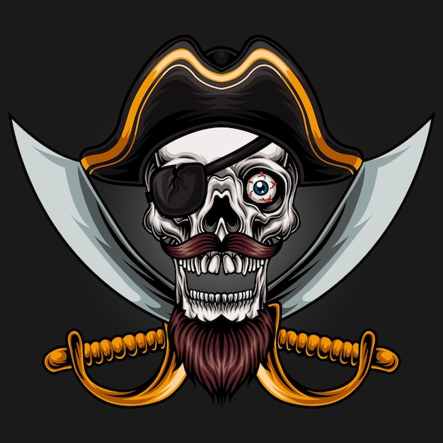 Vector pirate skull head with sword vector illustration